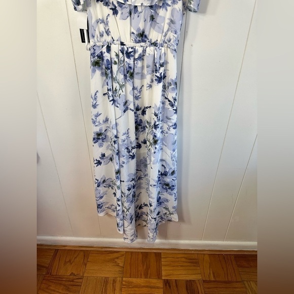 NWT A. Byer Hi Lo Off Shoulder Blue and White Floral Women’s Dress Size Large - Picture 9 of 16